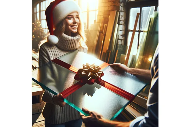 terminy zamówień sprzedawca wręcza szybę do kominka klientowi