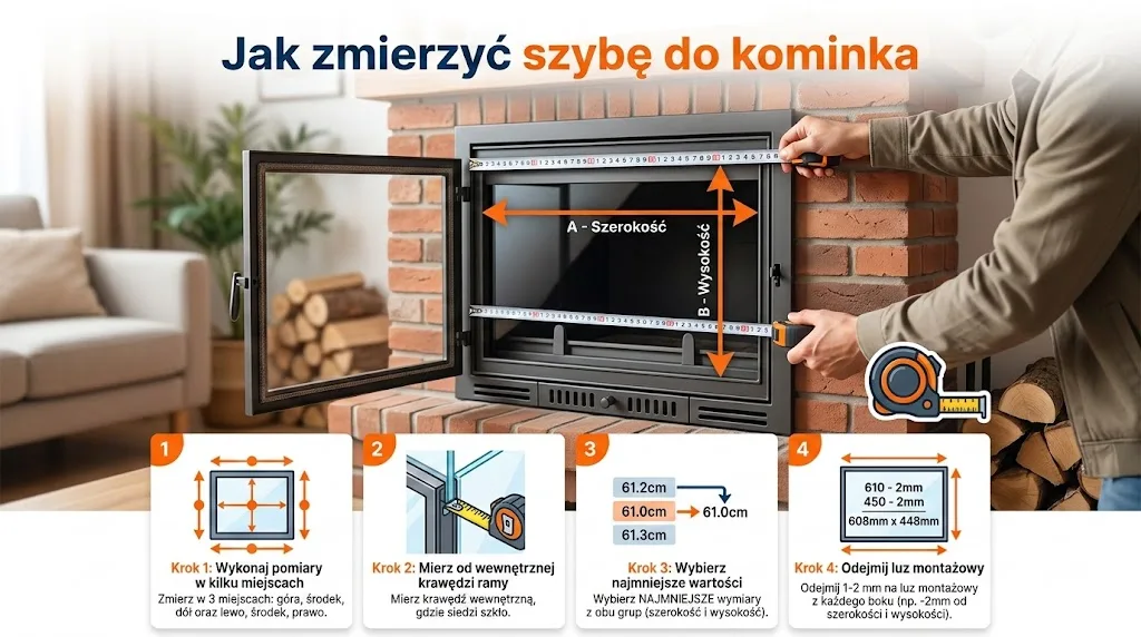 Jak zmierzyc szybe do kominka - infografika krok po kroku